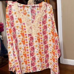 Floral Boho Blouse with Crochet Detail NWT XL